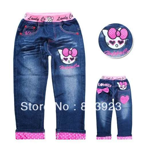 children's jeans kids pants cotton cartoon clothing girls hello kitty 6pcs/lot free shipping | Детская одежда и обувь