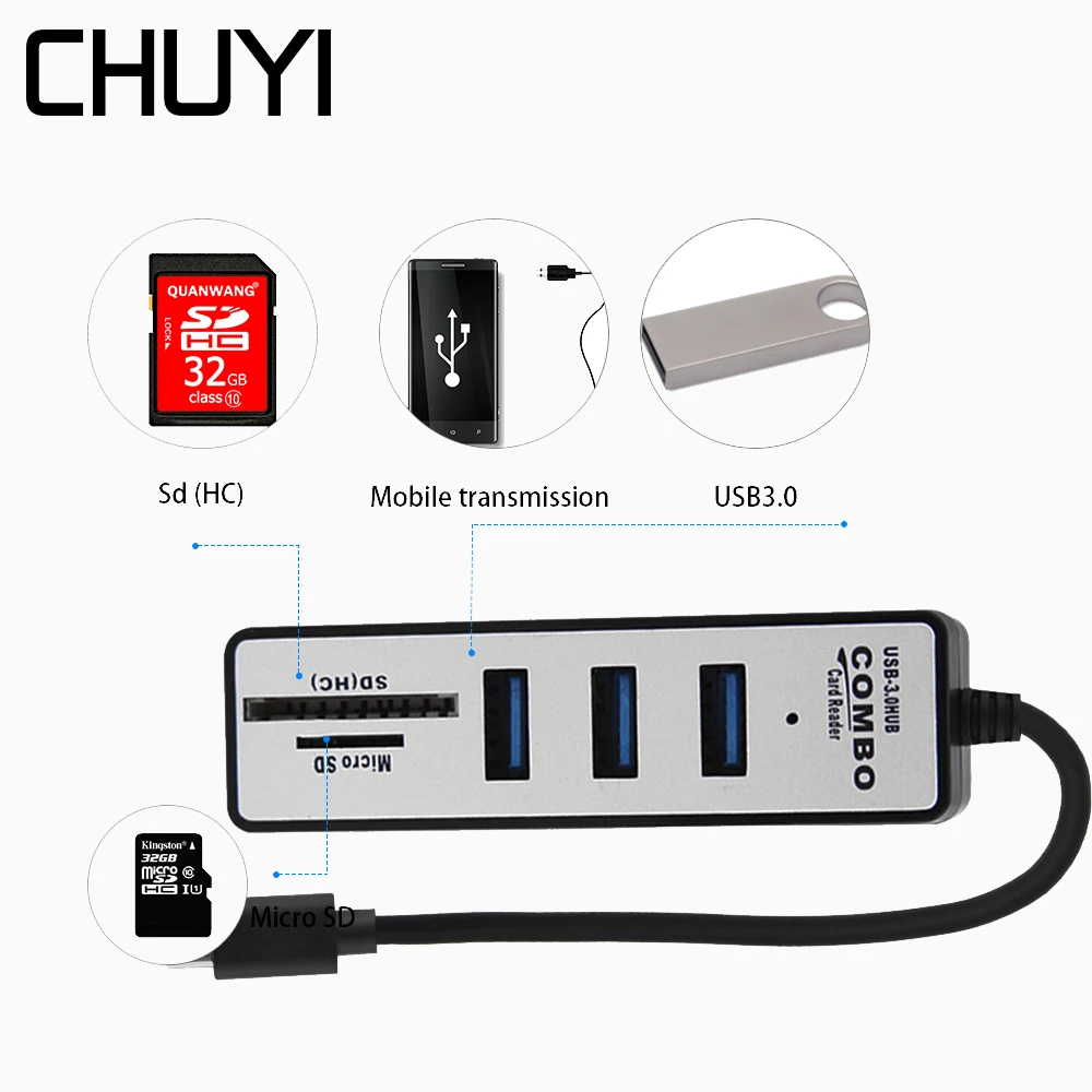 USB 3 0 Тип C комбинированный мультиконцентратор 5 до портов мульти кардридер Sd/Cf/C Otg