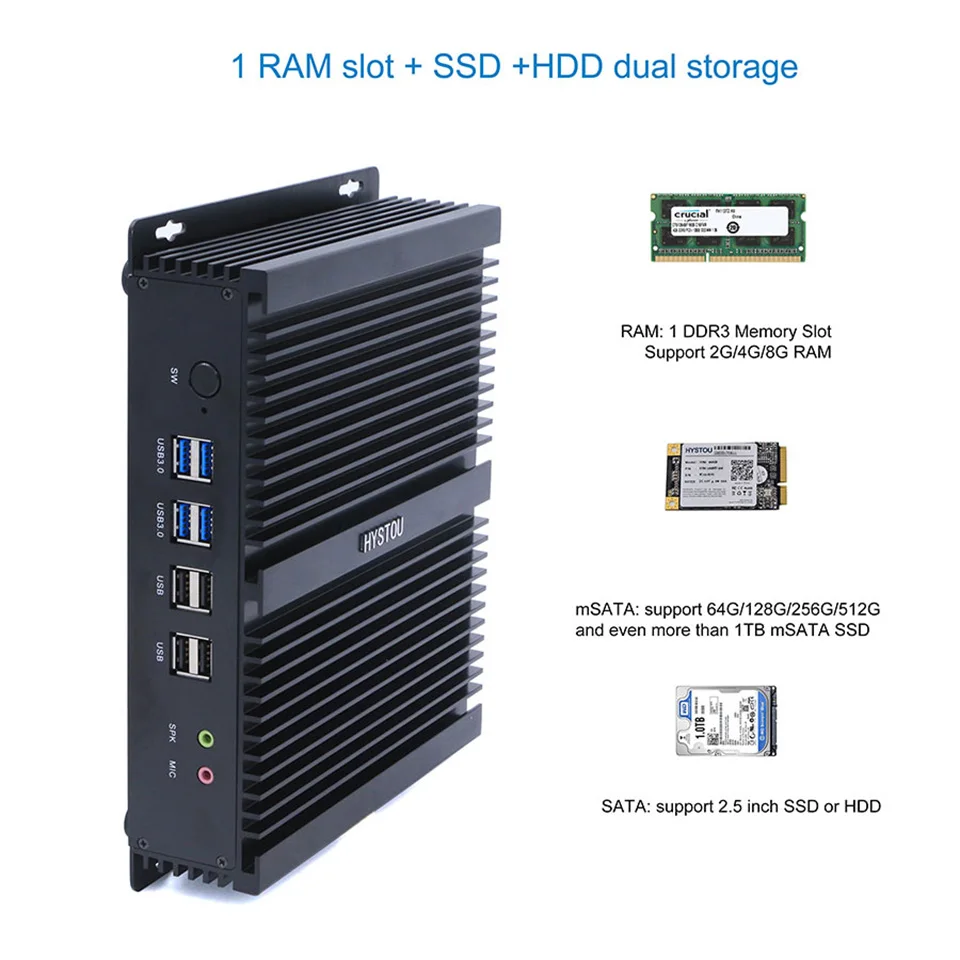 Промышленный безвентиляторный мини прочный ПК Core i3 4010U 6 RS232 COM Port Mini PC Windows 10 с