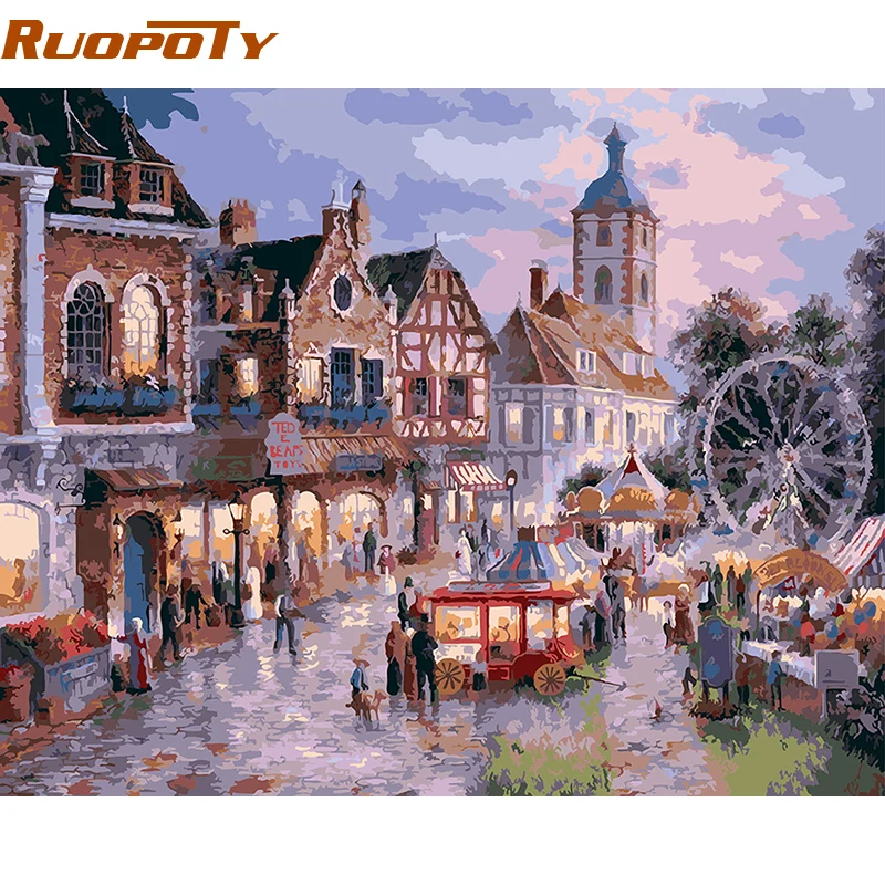 RUOPOTY Рамка Картина Райский пейзаж Diy живопись по номерам Современная Настенная живопись акриловый домашний декор уникальный подарок 40*50 см произведение искусства