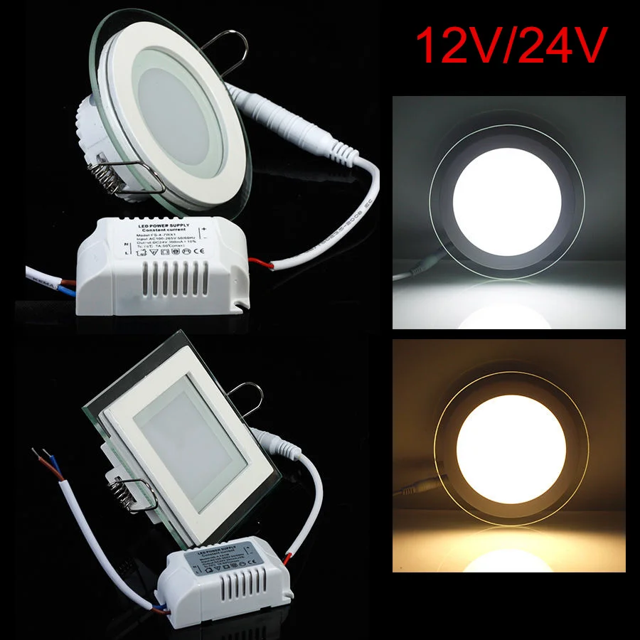 

AC/DC 12V 24V led Panel 6W 9W 12W 18W 24W led lighting recessed Glass downlight round/square panel light free shipping