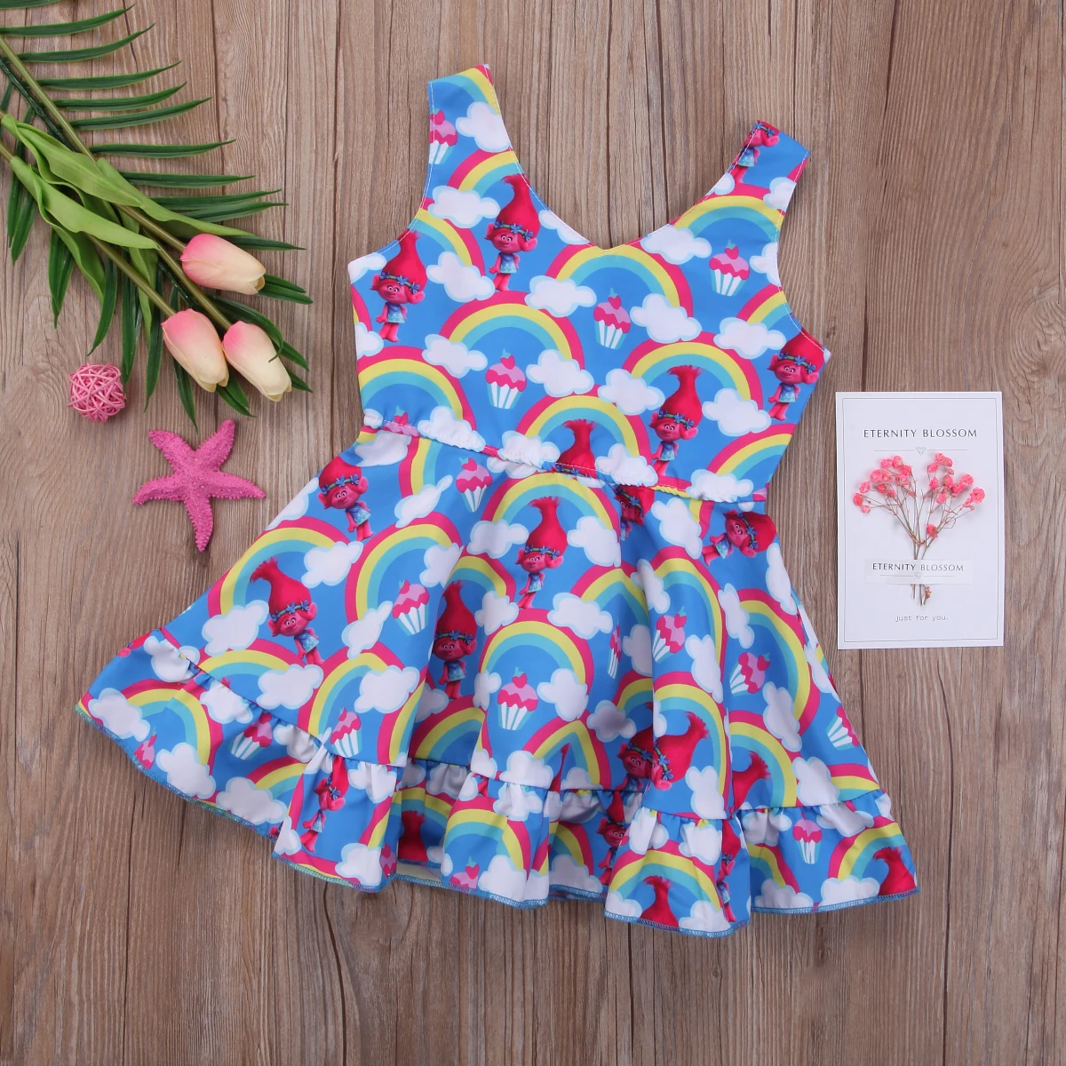 Sleeveless Toddler Infant Kids Happy Baby Girl Clothes Cotton Trolls Poppy Tutu Dress Birthday Party Gown 1-6Y | Детская одежда и
