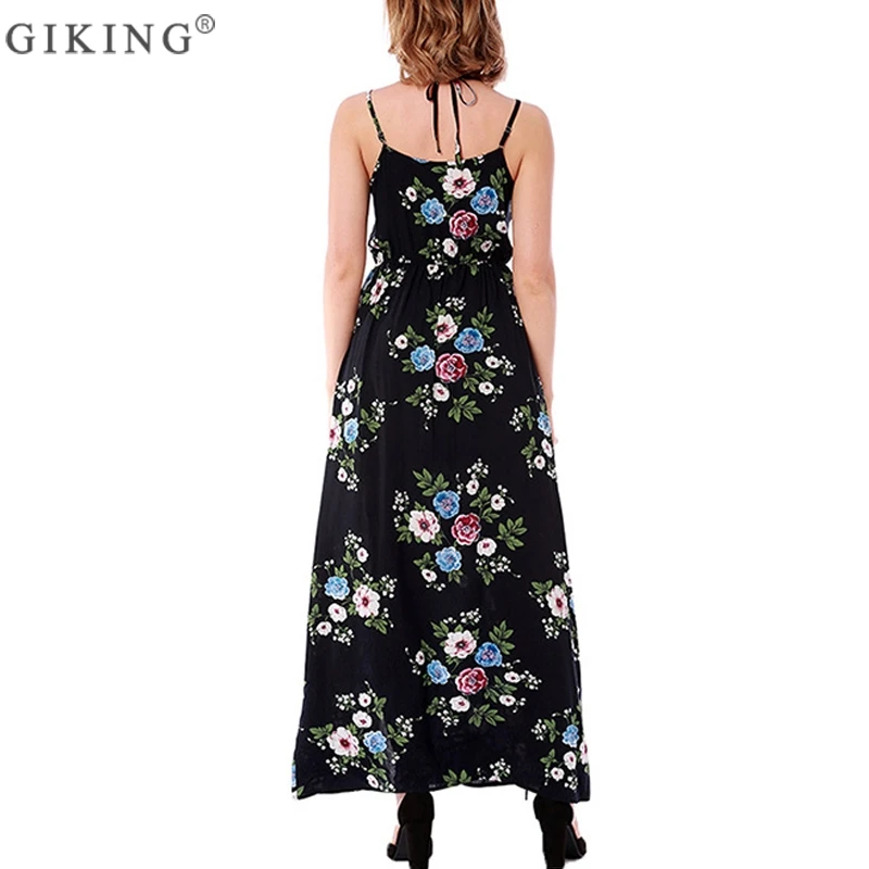 GIKING Women Floral Print Summer Dress High Split Fake 2 Pieces Sexy Shorts V-neck Maxi Party Boho Spaghetti Strap Vestido | Женская