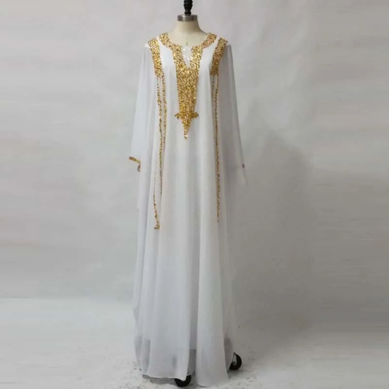 Белые и золотые платья на выпускной 2018 Арабский мусульманский с длинным рукавом