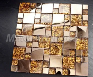 Золотая фольга Смешанная металлическая мозаичная плитка для кухонного декора|tile