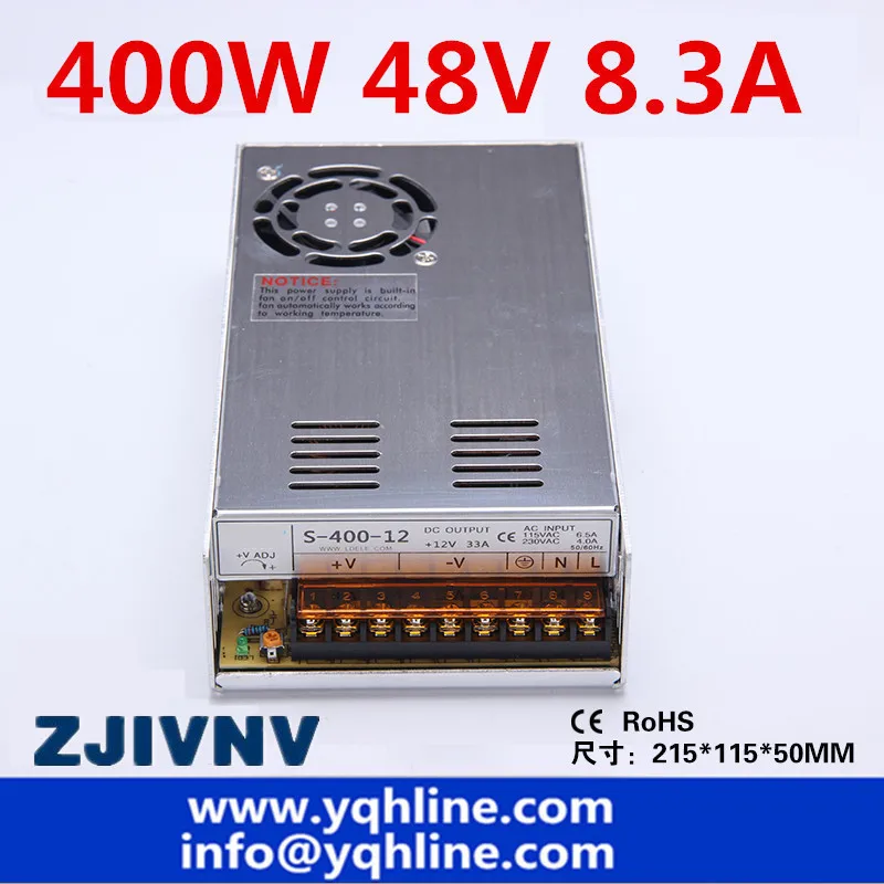 

48V 8.3A 400W switching power supply input 110/220v output 48V DC adjustable cctv smps led power supply LED driver (S-400-48)