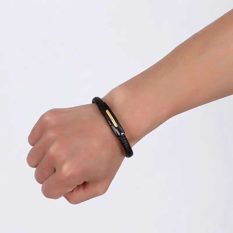 Vnox высокое качество Пояса из натуральной кожи браслет ювелирный бренд черный