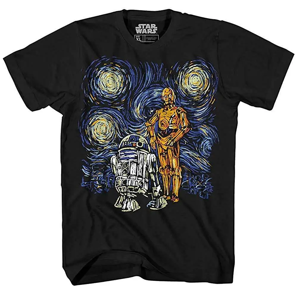 Звездная ночь R2-D2 C-3PO R2D2 Ван Гог взрослая Мужская графическая футболка одежда