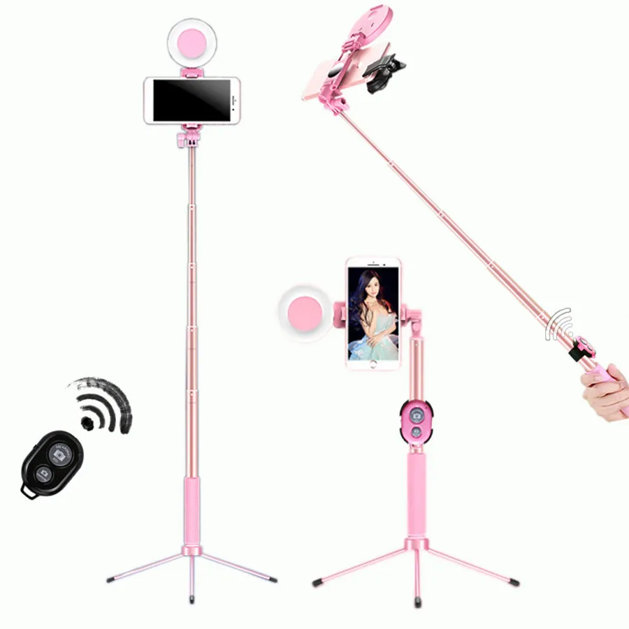 

Tripod LED Selfie Stick 1.7m Extendable live Ring light Stand 4 in 1 With Monopod Phone Mount for iPhone X 8 Android SmartPhone