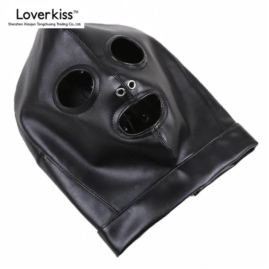 Фетиш маска для взрослых Loverkiss с 3 отверстиями секс ограничитель бондаж игрушки