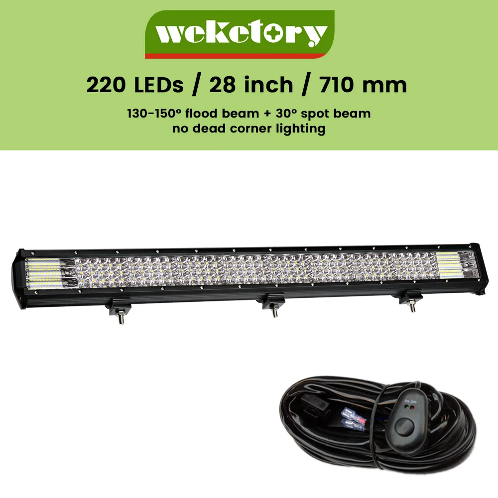 Weketory Quad рядов 4-44 дюйма светодиодный бар светодиодный светильник бар для автомобиля Трактор Лодка OffRoad бездорожье 4WD 4x4 грузовик внедорожник ATV дальнего света 12V 24V - Цвет: 28 inch with wire