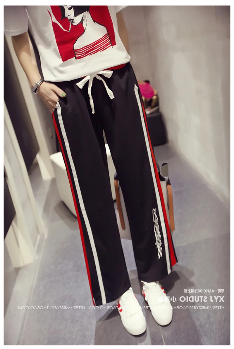 Женские комплекты Весна Лето Новые футболки открытые вилки Рог брюки модные два