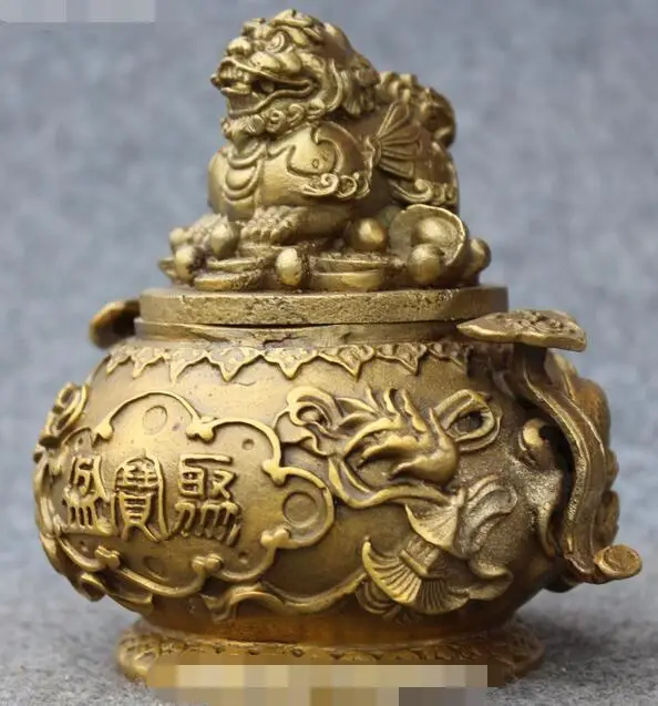 Бронзовый 8 благоприятный символ Ruyi Лев Львы зверь благовония горелки курильницы