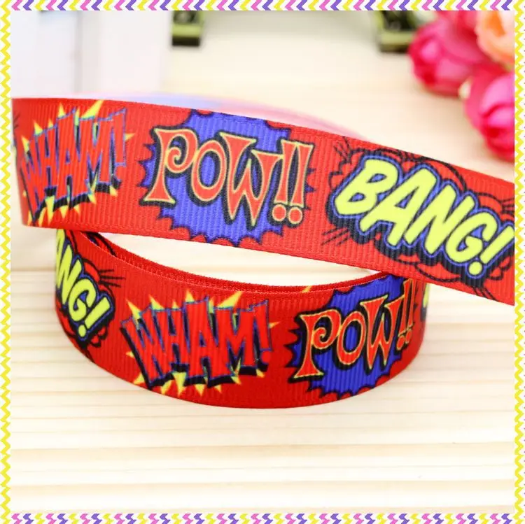 

New 7/8'' Free shipping pow bang printed grosgrain ribbon hair bow headwear party decoration wholesale OEM 22mm H3800