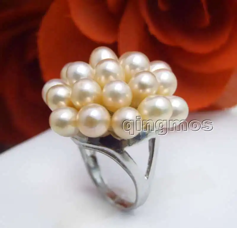 

New Fashion Women Jewelry Gift 25mm Pink Rice Natural Pearl Flower #9 Ring-rin27
