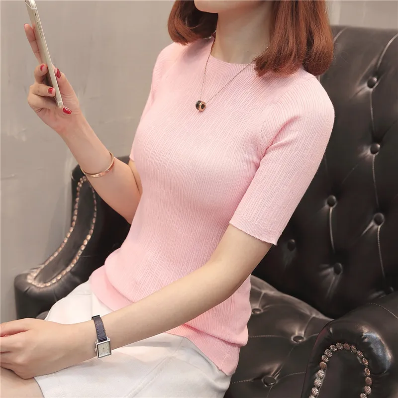 (zhong 1 ranked no. 1) summer dress Cultivate morality round collar sweater pure color render F2508 with short sleeves | Женская одежда