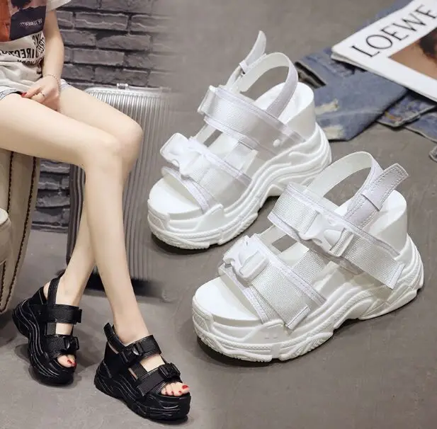 Женские босоножки на высокой танкетке Водонепроницаемые платформе в Корейском