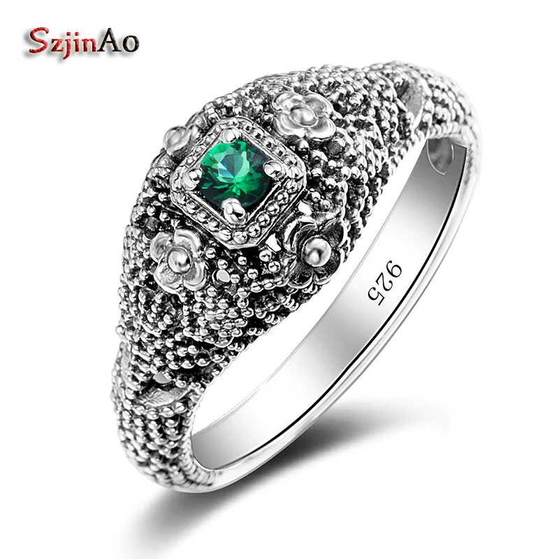 

Женское кольцо с изумрудами Szjinao Holy Bague, комплект из твердого стерлингового серебра 925 пробы с русскими цветами, 3 карата, богемные ювелирные ...