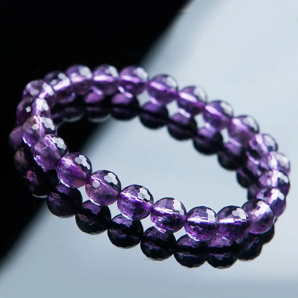 

free shipping 8mm Natural Purple Amethyst Crystal Faceted Beads Nice Bracelet AAA