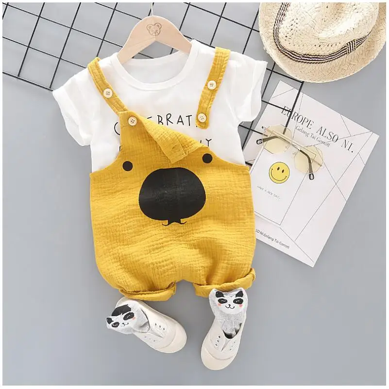 2019 Summer Baby Boy Girl Clothing Sets Infant Toddler Clothes Suits Letter T Shirt Strap Shorts Kids Children | Детская одежда и