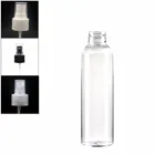 120 мл, 4 унции, пустая круглая пластиковая бутылка cosmo, прозрачная бутылка из ПЭТ с чернымбелымпрозрачным мелким туманом, бутылка с распылителем
