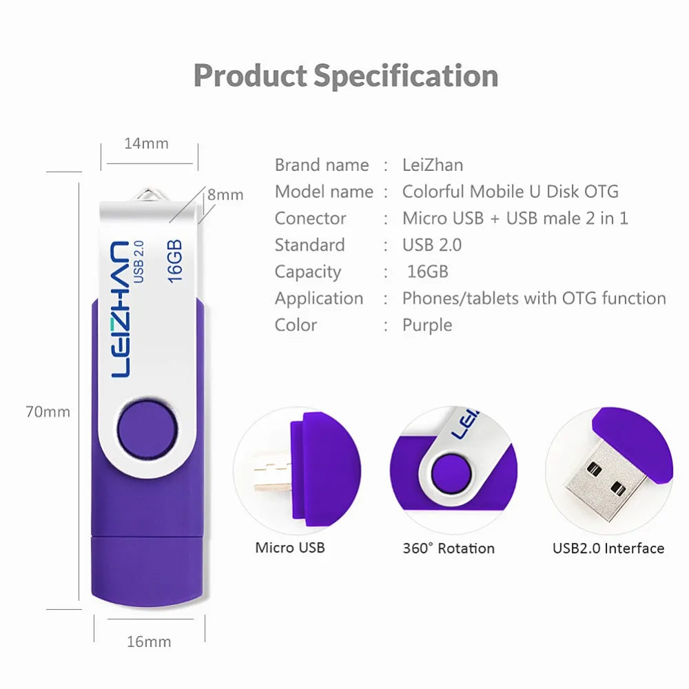 Leizhan металла Memory Stick телефона Android 4 г металлическая ручка привода 8 Micro USB флешки 16