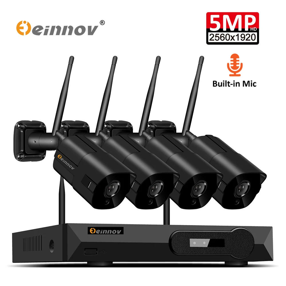 Einnov 5MP беспроводной 4CH CCTV NVR комплект видеонаблюдения наружная Wifi домашняя камера