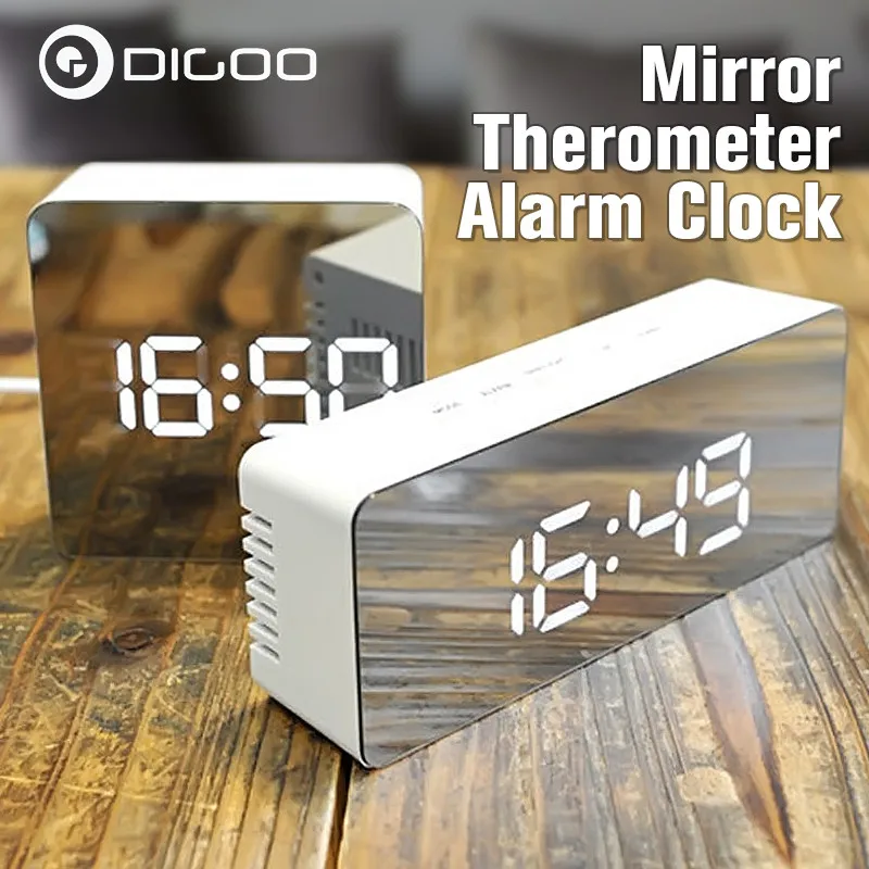 Digoo DG-DM1, беспроводной, USB, зеркало, светодиодный, цифровой термометр, время, температура, ночной режим, огни, черный повтор, будильник