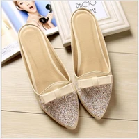 2021 new pu leather women slippers flat shoes mules brand pointed toe summer shoes woman white outdoor slippers plus size 33 43