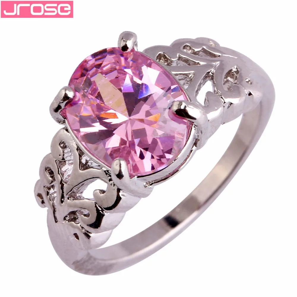 JROSE Wedding Engagement Lady Beautiful Solitaire Jewelry Pink &amp Rainbow Green Cubic Zircon Silver Fashion Ring Size 6-12 | Украшения и