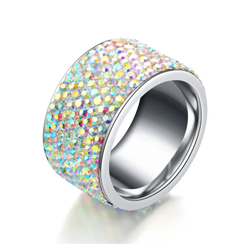 NHGBFT 12MM Wide Color zircon CZ Ring Romantic Love Jewelry Women Stainless steel ring Dropshipping | Украшения и аксессуары