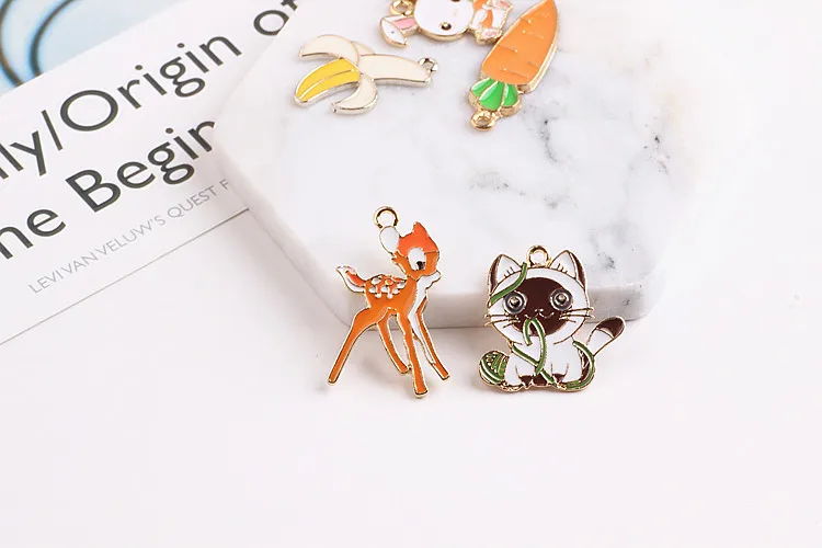 20 шт. подвеска в виде животного кота оленя кролика амулеты позолоченные эмалевые