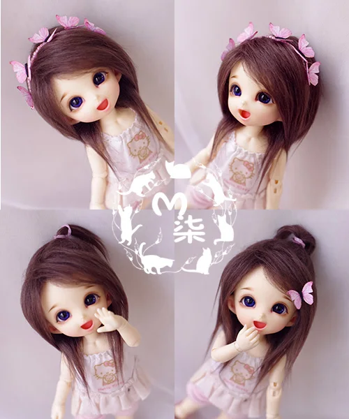 Новинка 1/12 3 4 дюйма 9 10 см 1/8 5 дюймов 12 14 BJD темно коричневый парик из меха для куклы
