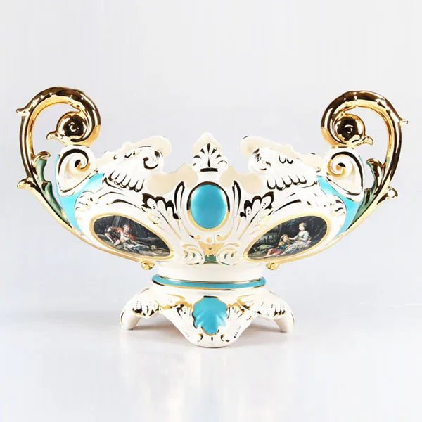 Двойные уши кухня барк стиль чаша На остеклением фарфор чаша. Синий и белый с