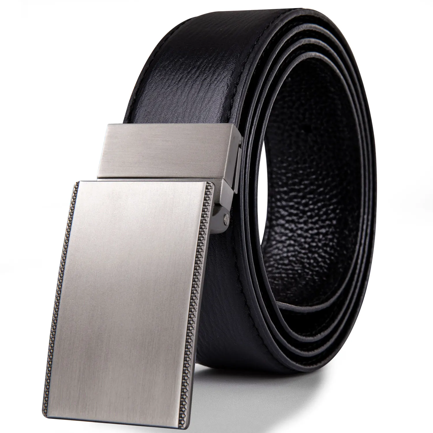 

BK-1005 Barry.Wang Fahsion Designer Sliver Solid Smooth Buckle Belts Black Genuine Leather Strap Belts For Mens Business Party