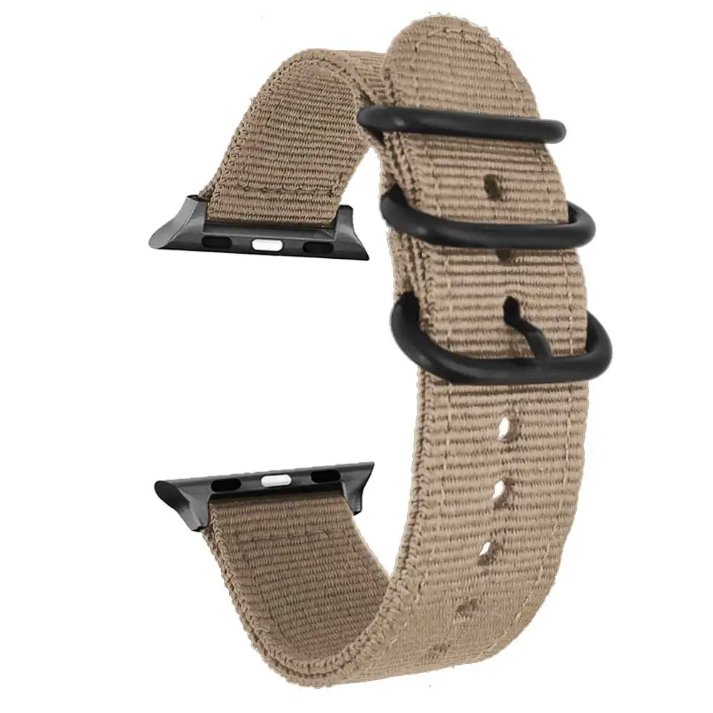 Ремешок нейлоновый для наручных часов Apple Watch band 44 мм 40 умный Браслет 38 42 с черными