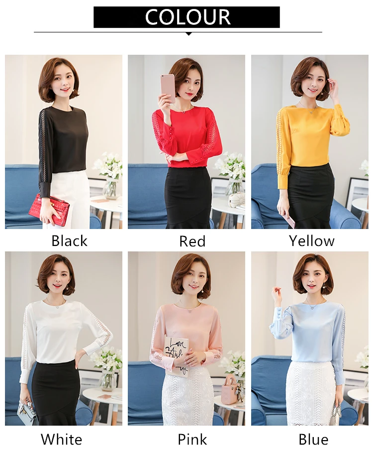 Spring Women Chiffon Blouse Long Sleeve Lace Shirt Hollow Out Blouses Tops Summer Sexy Slim Solid Blusa de Renda Feminina