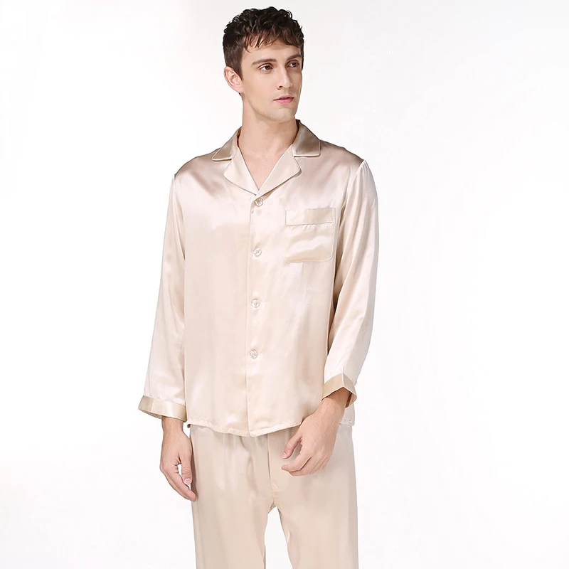 2XLmens silk pajama sets soild color 100%  silk 2019 night sleepwear men's pajama sets Man  silk pajama pants stain pajama sets