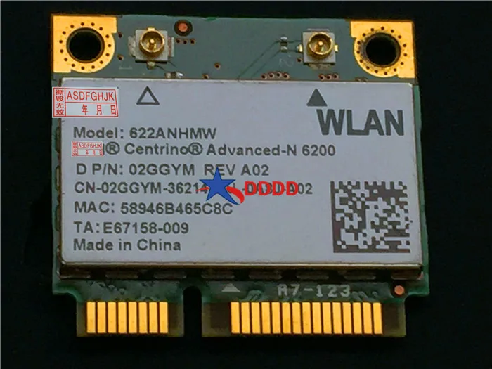 Оригинал для ноутбука Dell Latitude E6410 6200 Mini PCI Wifi беспроводная карта 622ANHMW 02GGYM