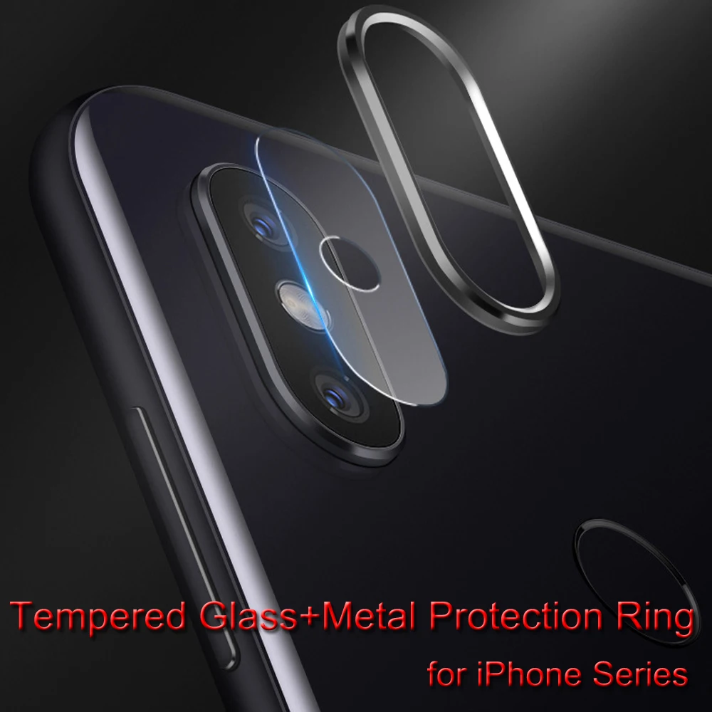 Закаленное стекло камеры с металлическим защитным кольцом для Apple iPhone 6 6s 7 8 Plus