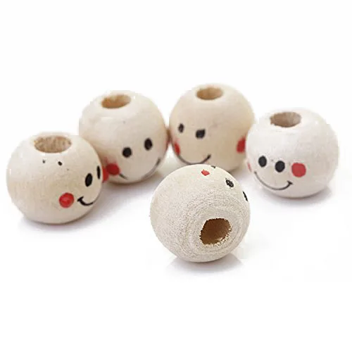 Деревянные круглые бусины со смайликом 10 мм (в упаковке около 40 шт.)|Бусины| |