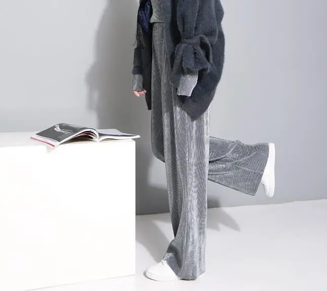 light gray Tvvovvin новые весенние однотонные серые свободные велюровые широкие брюки женские брюки модные Универсальные модные E227 - Цвет: light gray