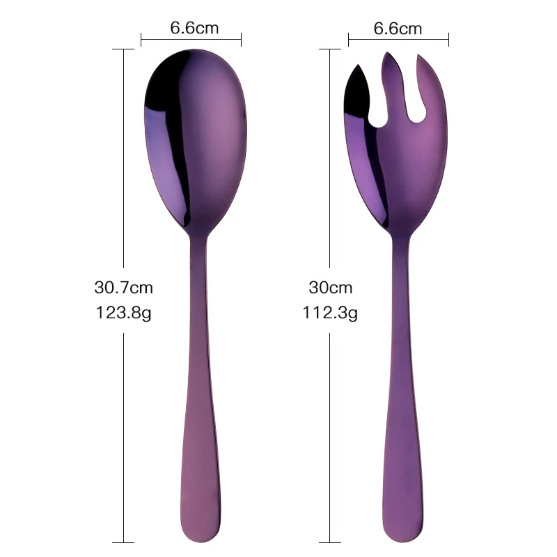 Purple Золотой набор кухонных ложек из нержавеющей стали 304, 12 дюймов, большая салатная сервировочная ложка, вилка, столовые приборы, столовые приборы, стальная посуда - Цвет: Purple