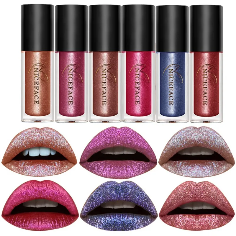 6 цветов Блеск для губ стойкий водонепроницаемый металлический блеск красота