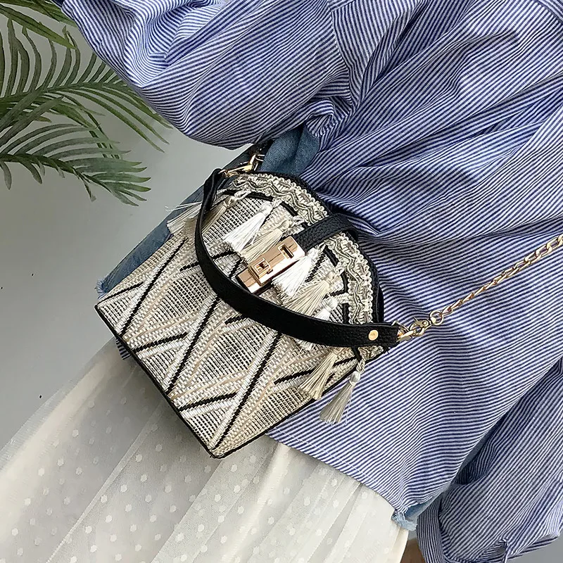 2019 модная летняя пляжная сумка с кисточками ведро соломенная вышивка на плечо