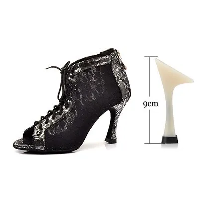 Black 9cm Ladingwu/Обувь для латинских танцев; Wonen; Цвет черный, белый; кружевные танцевальные сапоги; удобные женские бальные туфли для танцев; обувь для сальсы; женская обувь - Цвет: Black 9cm