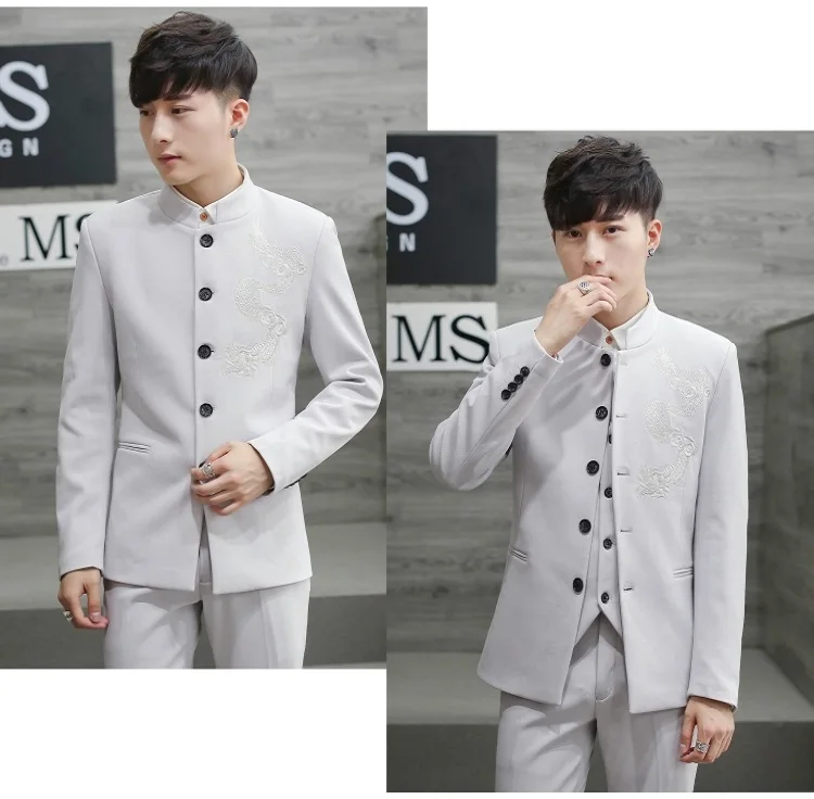 

Zhong Shan suits male youth slim Clothing Chinese Groomsmen Wedding Costume Groom Outfit Formal Occasion Suits Classical Tuxedos