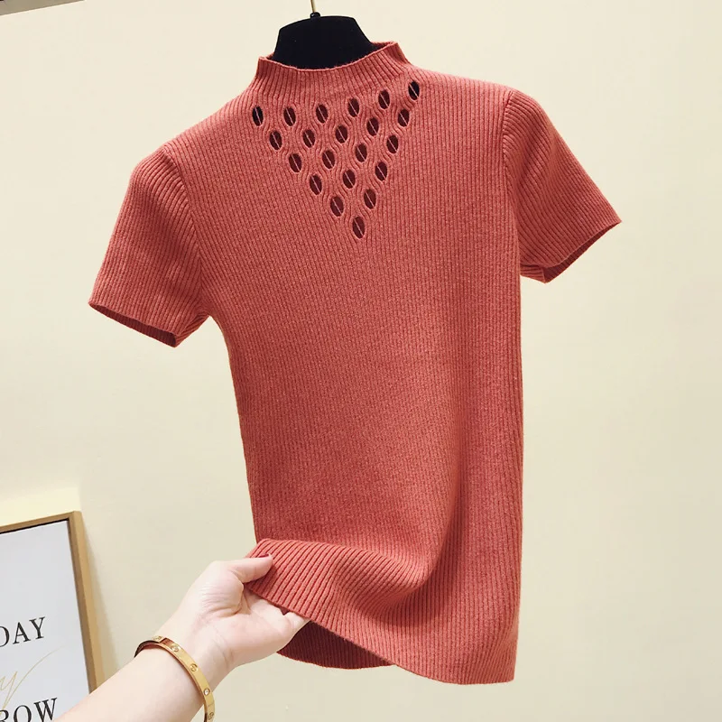 Женская футболка 2019 летняя Корейская облегающая Трикотажная с коротким рукавом