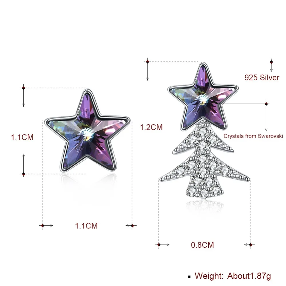 Women's Crystal Earrings High-grade Elegant Stars Sterling Silver Christmas Tree 925 Stud OL fashion | Украшения и аксессуары