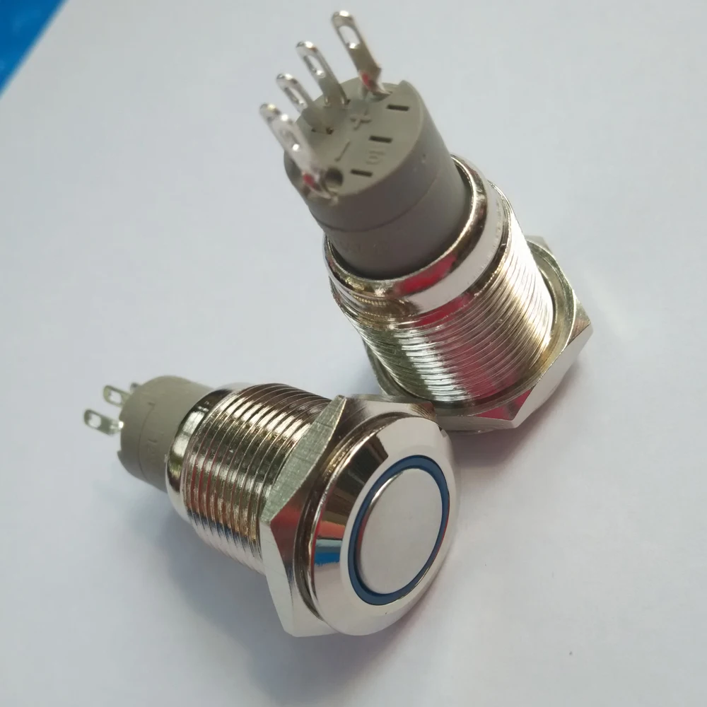 16 мм 12 В синий красный кольцо led латунь Мгновенный 1no1nc металлический